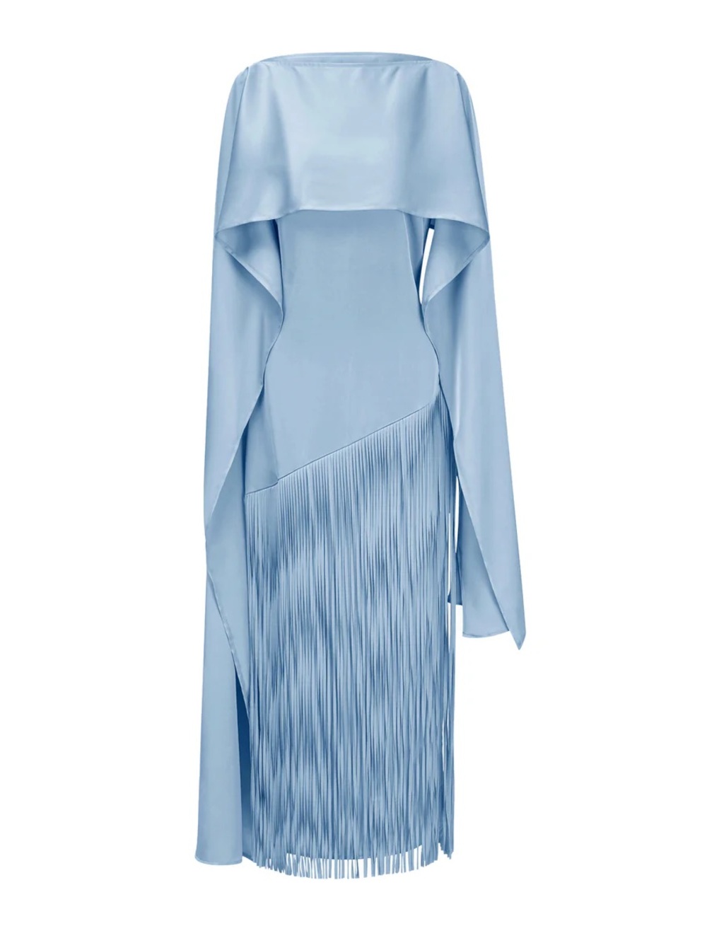 Sky-Blue Off-Shoulder Fringe Maxi Dress